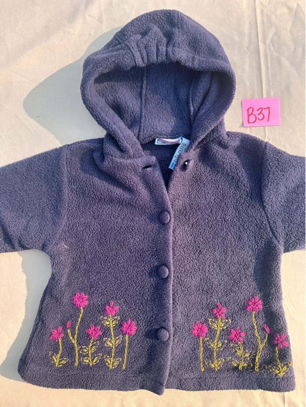 Koala Kids Purple Fleece Floral Hooded Jacket 12M (B37)